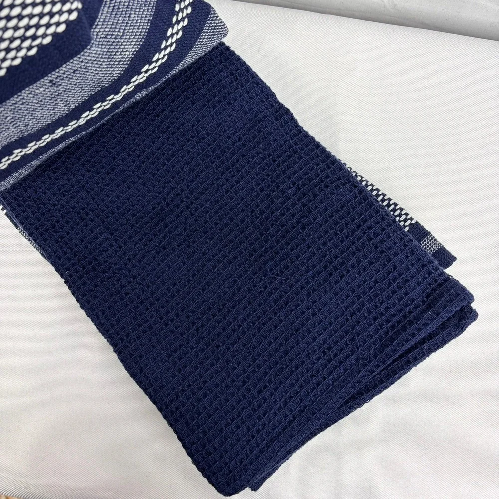 HOMEWEAR Navy Blue White Striped Kitchen Towels Set of 3 Recycled Cotton 18x28